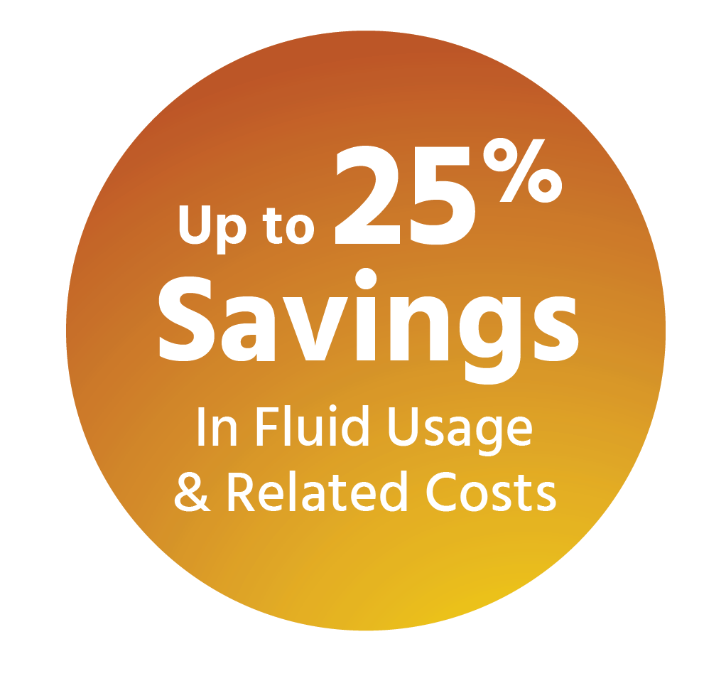 Icon_25_Percent up to 25% savings in fluid usage & related costs